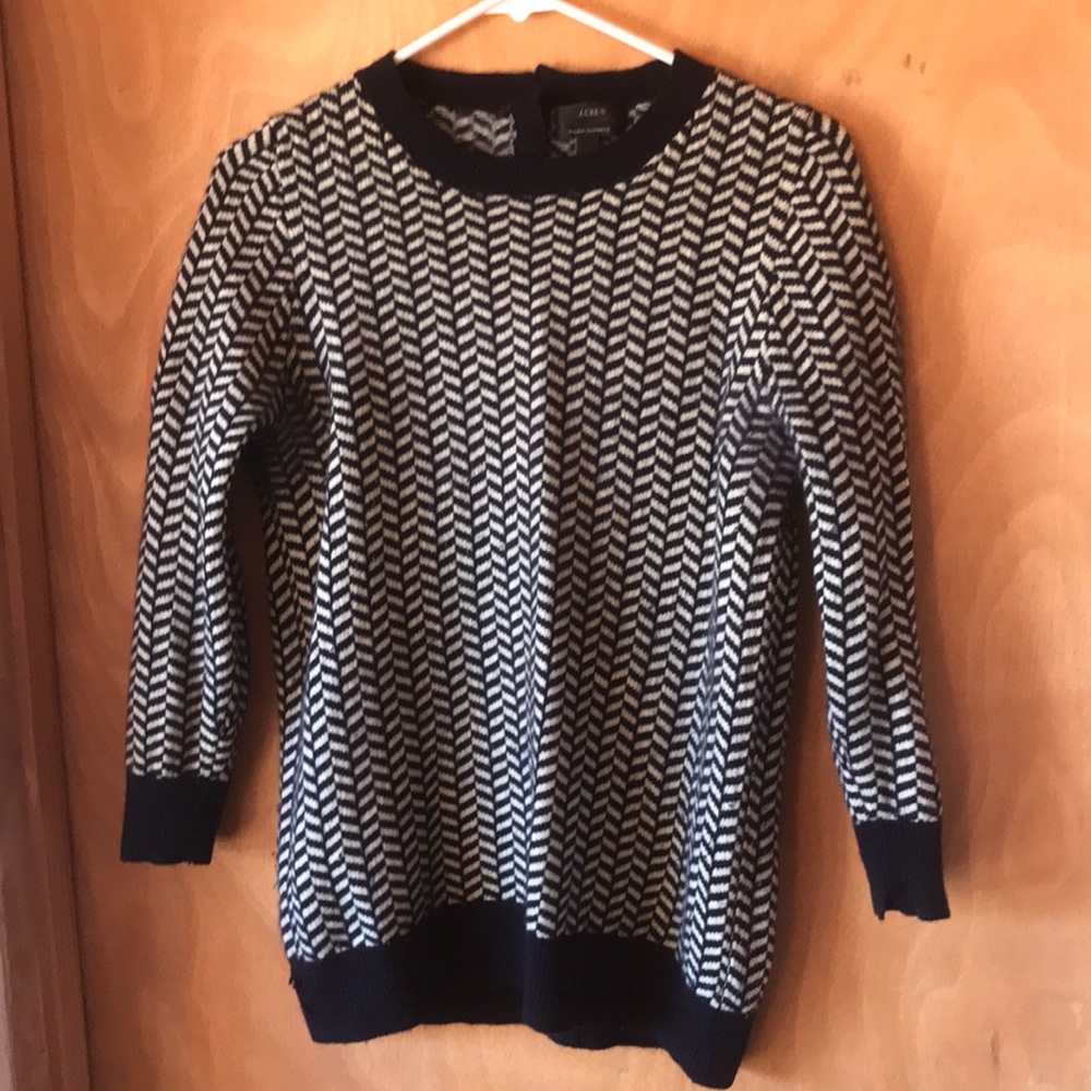 J. Crew, Italian cashmere navy and sea foam pattern size L